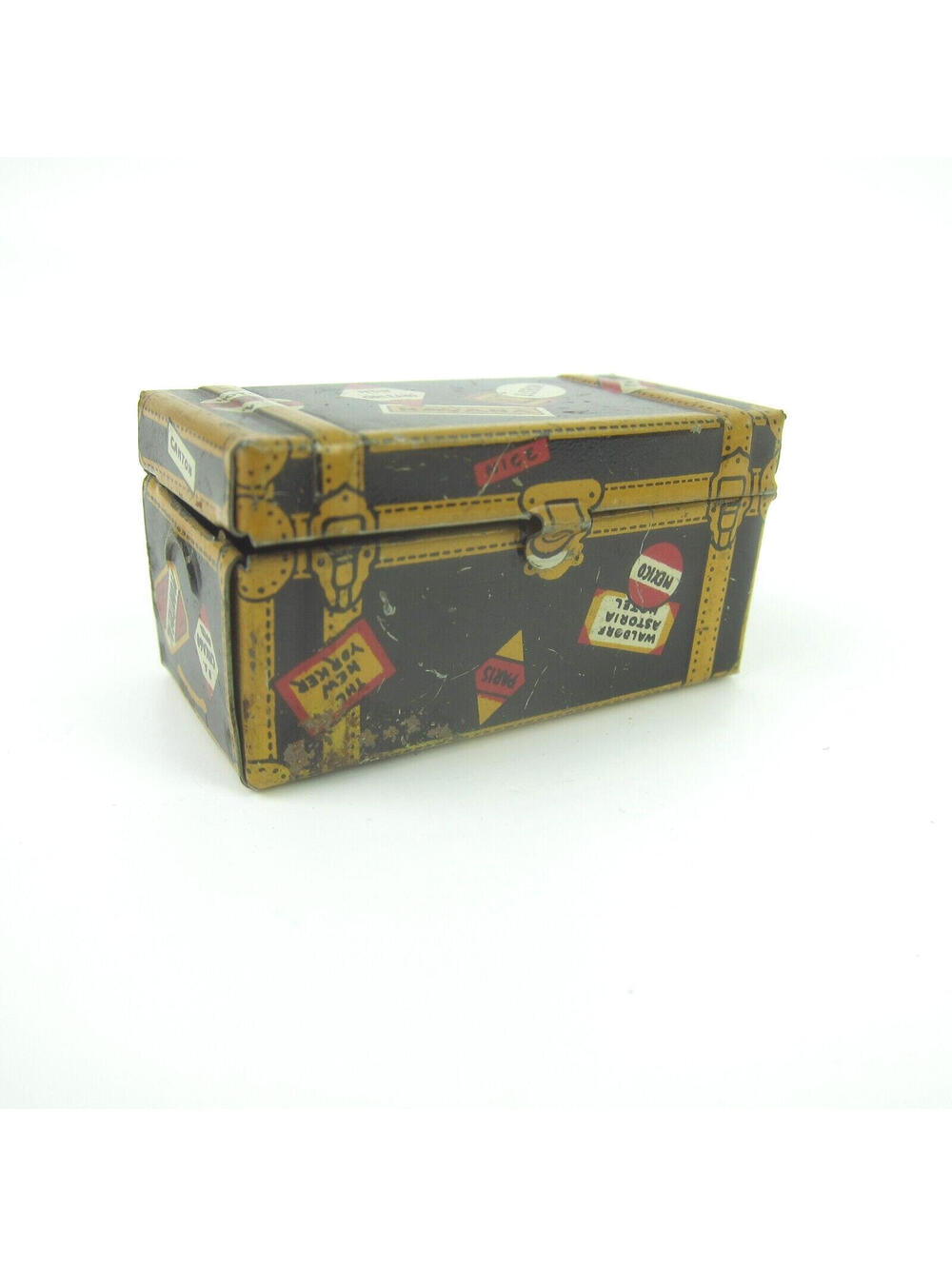 Vintage Marx Tin Litho Toy Miniature Travel Steamer Trunk Luggage Decals 1930s
